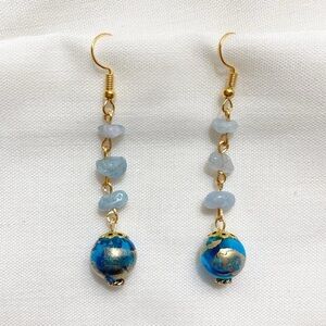 Beaded Gold & Aquamarine Earrings